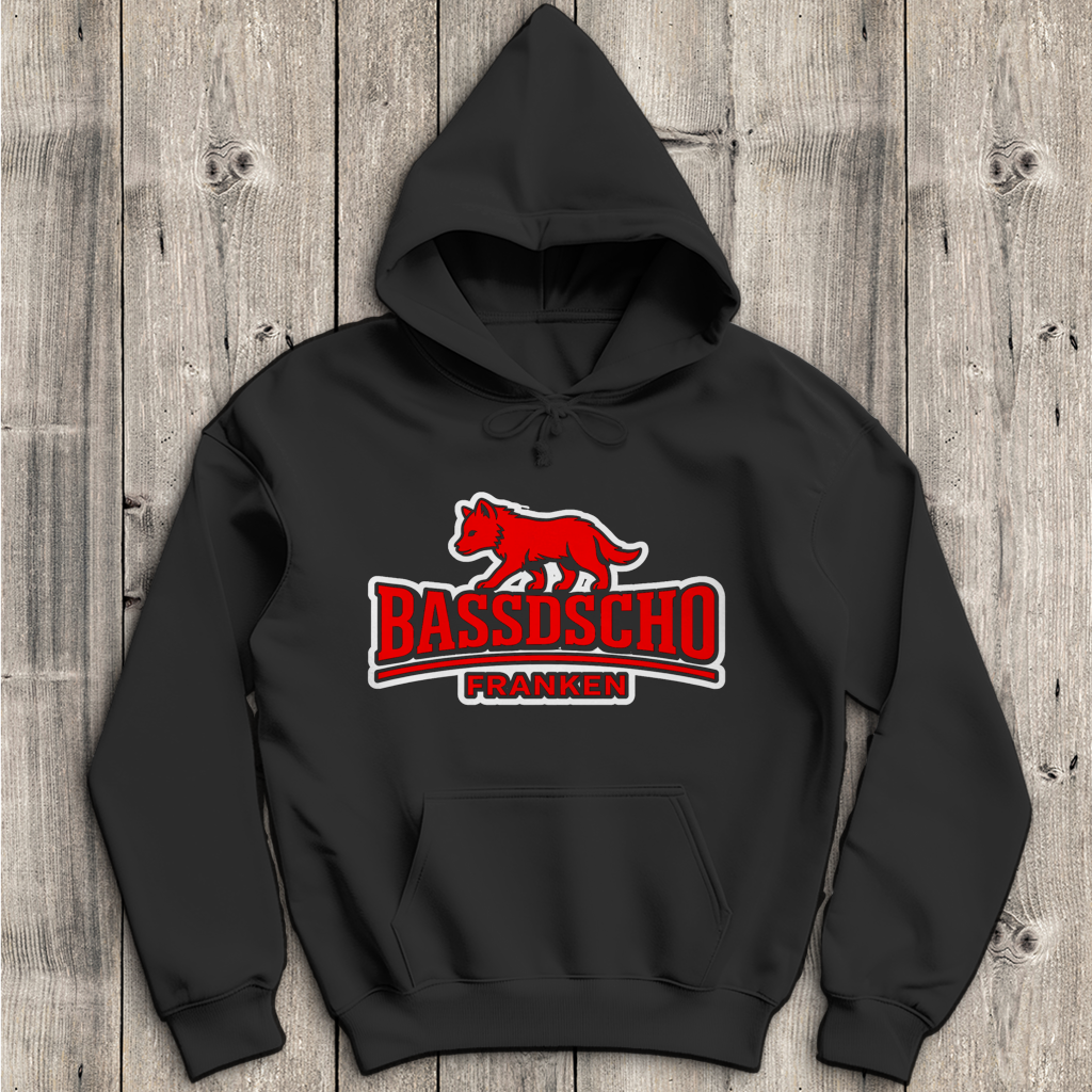 Herren Hoodie Bassdscho Franken Wolf Rot weiß umrandet