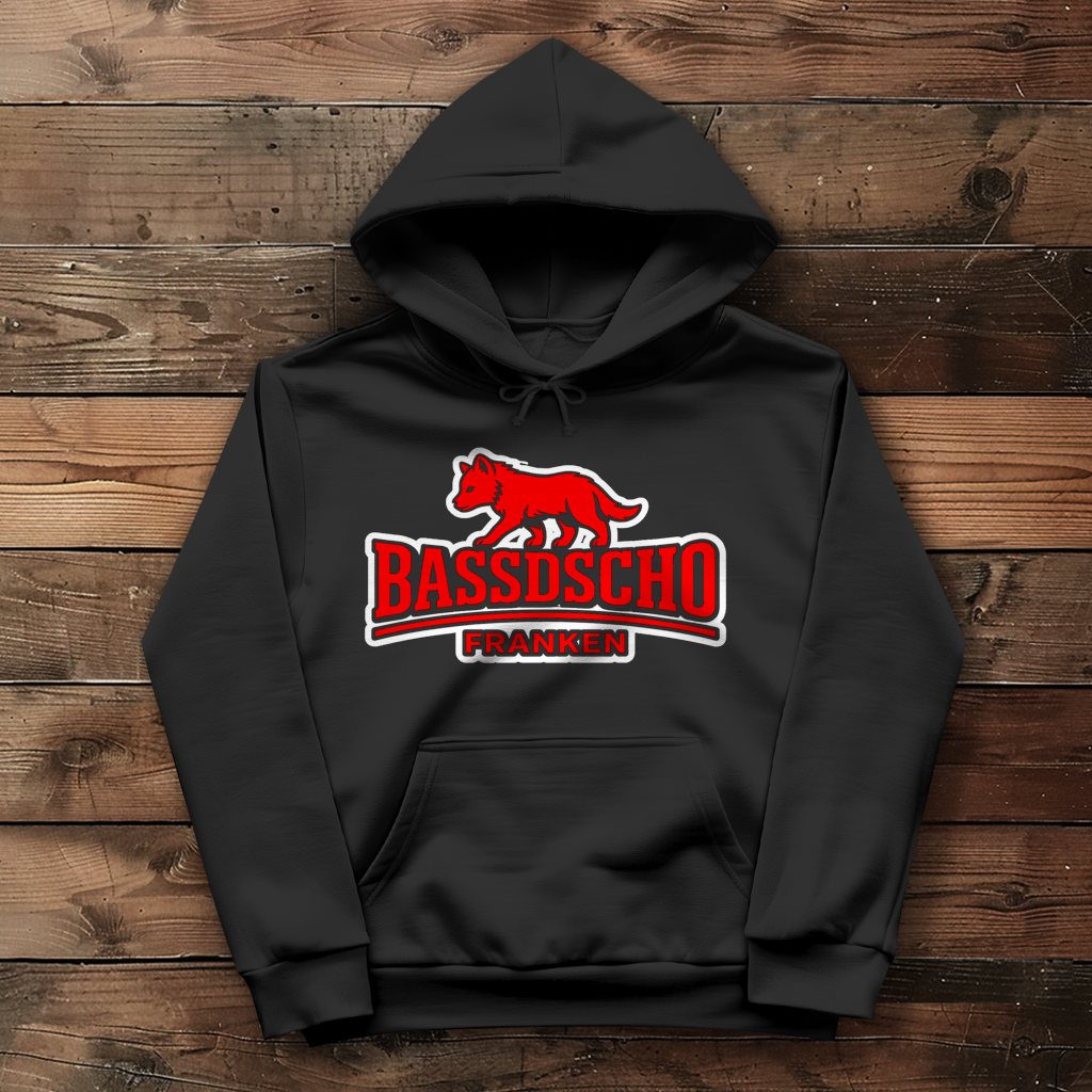 Damen Hoodie Bassdscho Franken Wolf Rot weiß umrandet