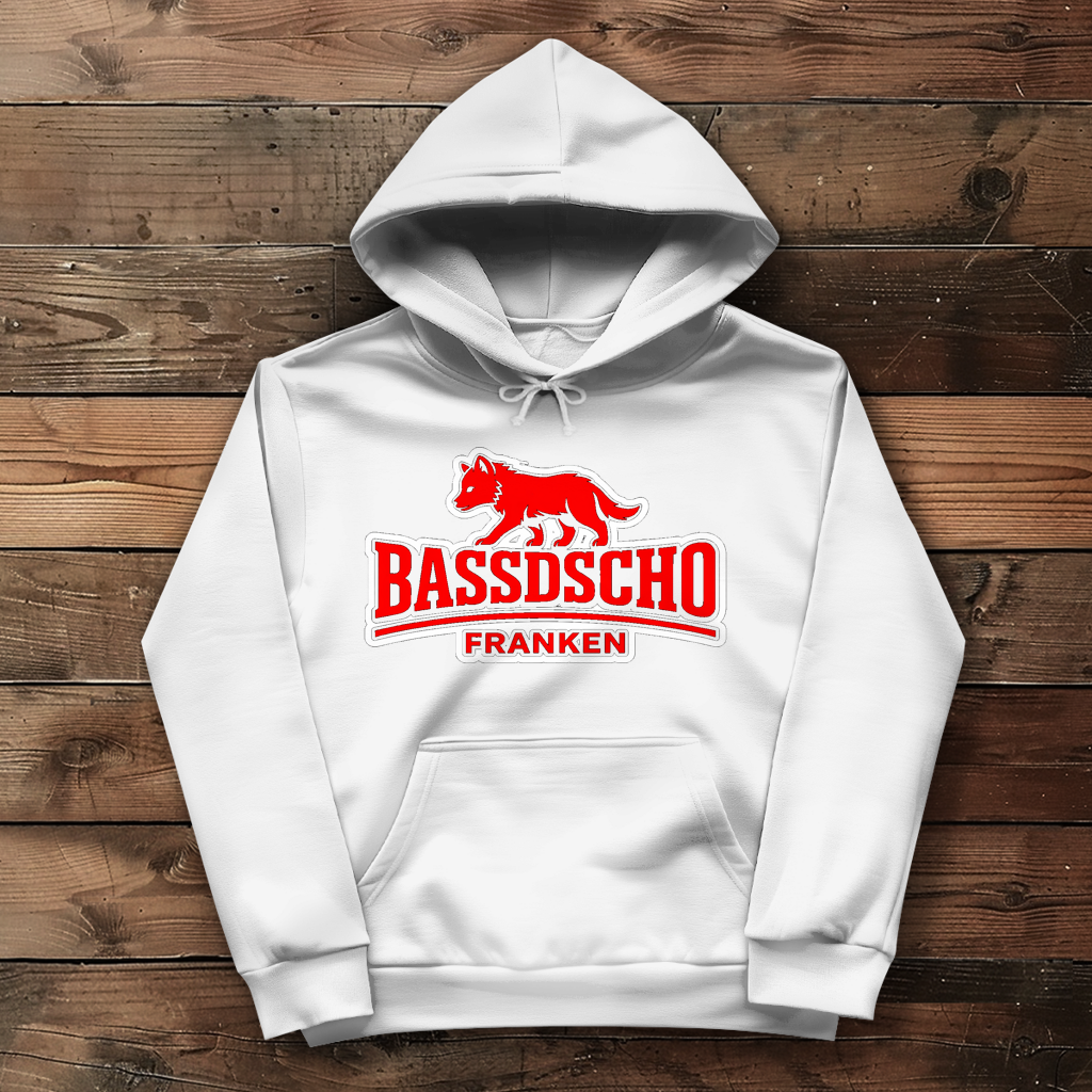 Damen Hoodie Bassdscho Franken Wolf Rot weiß umrandet