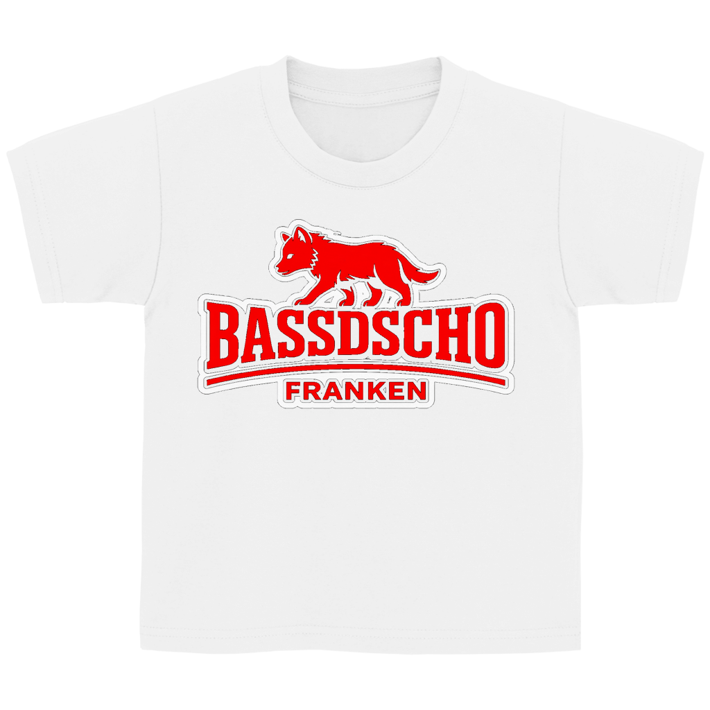 Kinder Basic T-Shirt Bassdscho Franken Wolf Rot weiß umrandet