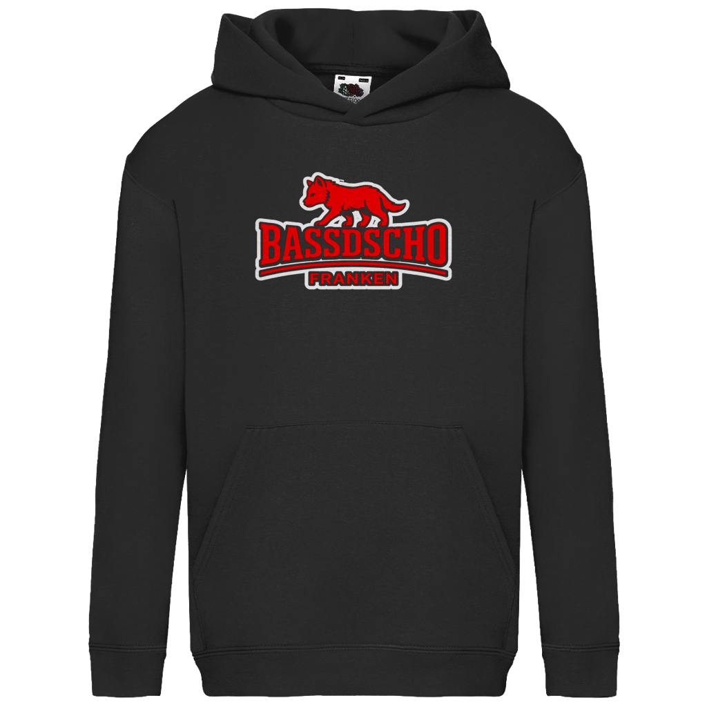 Kids Basic Hoodie Bassdscho Franken Wolf Rot weiß umrandet