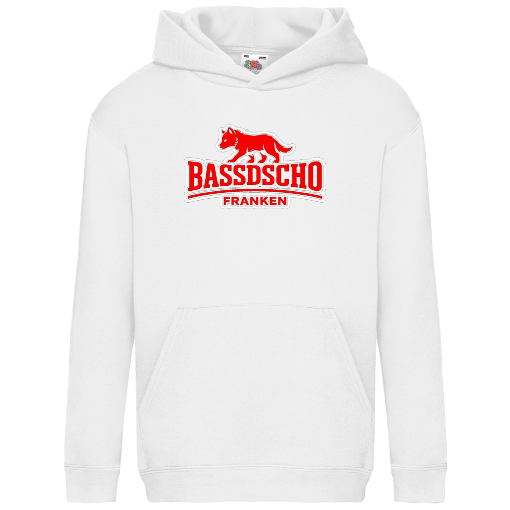 Kids Basic Hoodie Bassdscho Franken Wolf Rot weiß umrandet