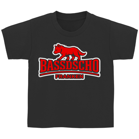 Kinder Basic T-Shirt Bassdscho Franken Wolf Rot weiß umrandet
