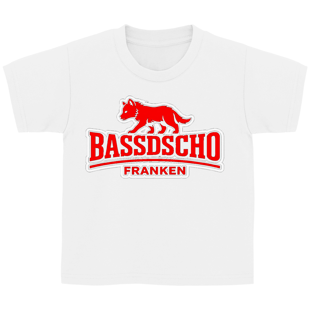 Kinder Basic T-Shirt Bassdscho Franken Wolf Rot weiß umrandet