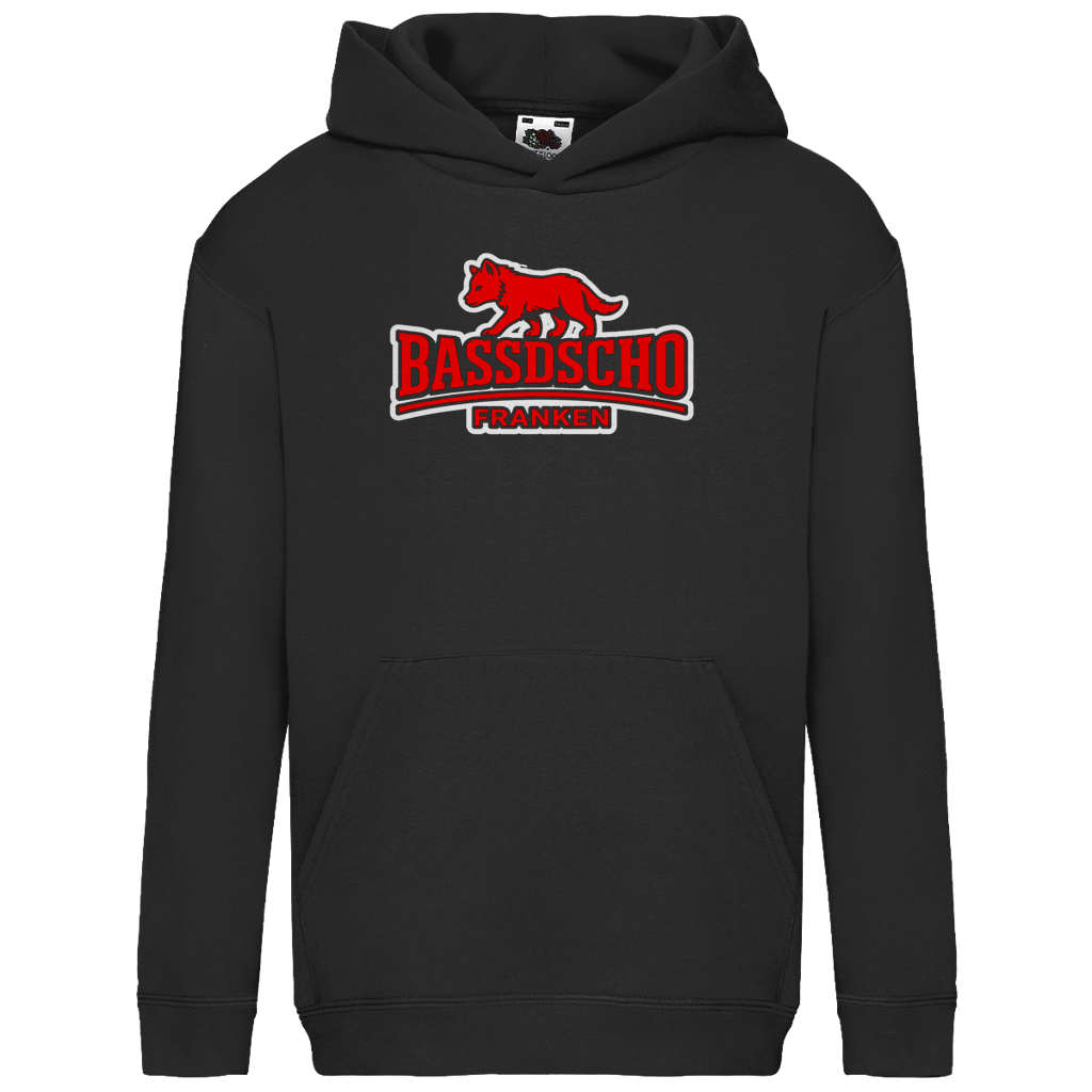 Kids Basic Hoodie Bassdscho Franken Wolf Rot weiß umrandet