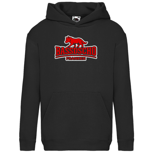 Kids Basic Hoodie Bassdscho Franken Wolf Rot weiß umrandet