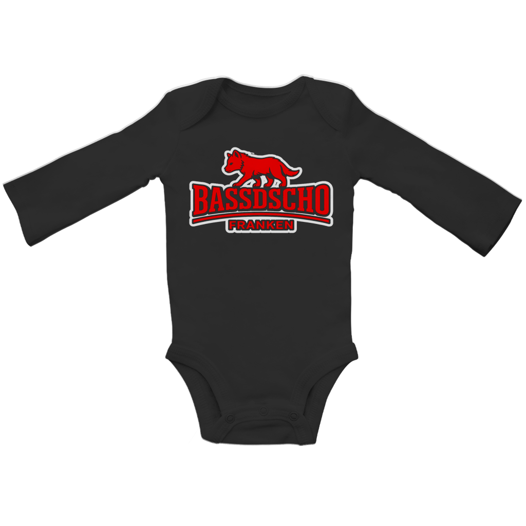 Baby Bio Bodysuite Langarm Bassdscho Franken Wolf Rot weiß umrandet