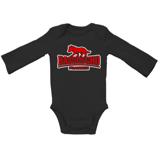 Baby Bio Bodysuite Langarm Bassdscho Franken Wolf Rot weiß umrandet