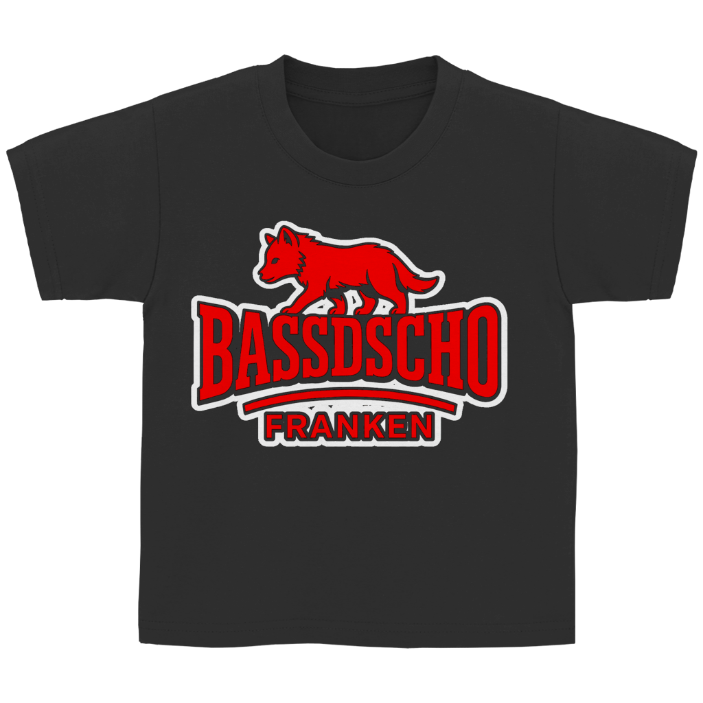 Kinder Basic T-Shirt Bassdscho Franken Wolf Rot und weiß umrandet langer strich