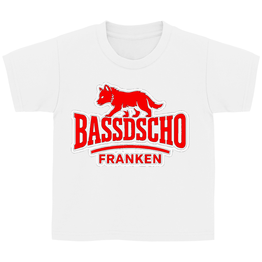 Kinder Basic T-Shirt Bassdscho Franken Wolf Rot und weiß umrandet langer strich