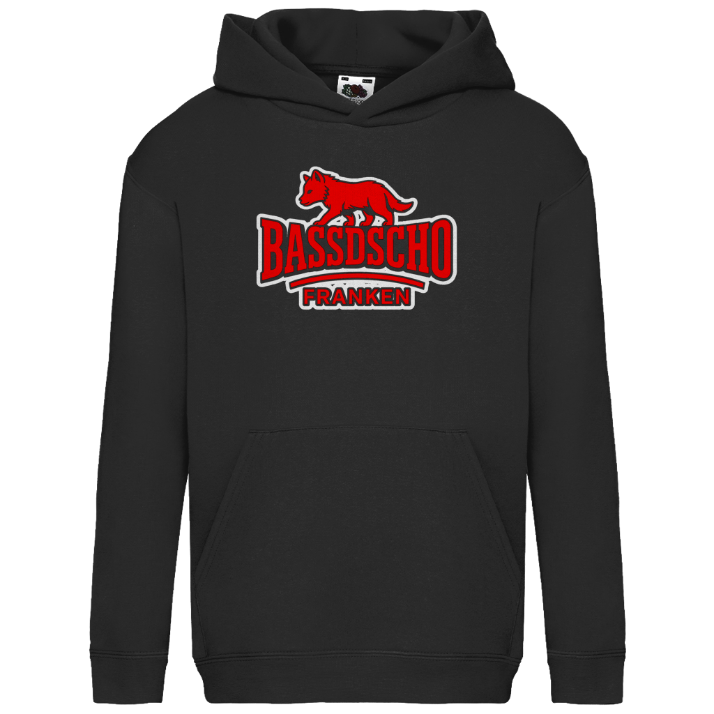 Kids Basic Hoodie Bassdscho Franken Wolf Rot und weiß umrandet langer strich
