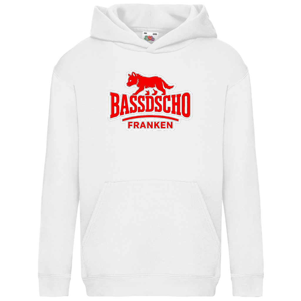 Kids Basic Hoodie Bassdscho Franken Wolf Rot und weiß umrandet langer strich