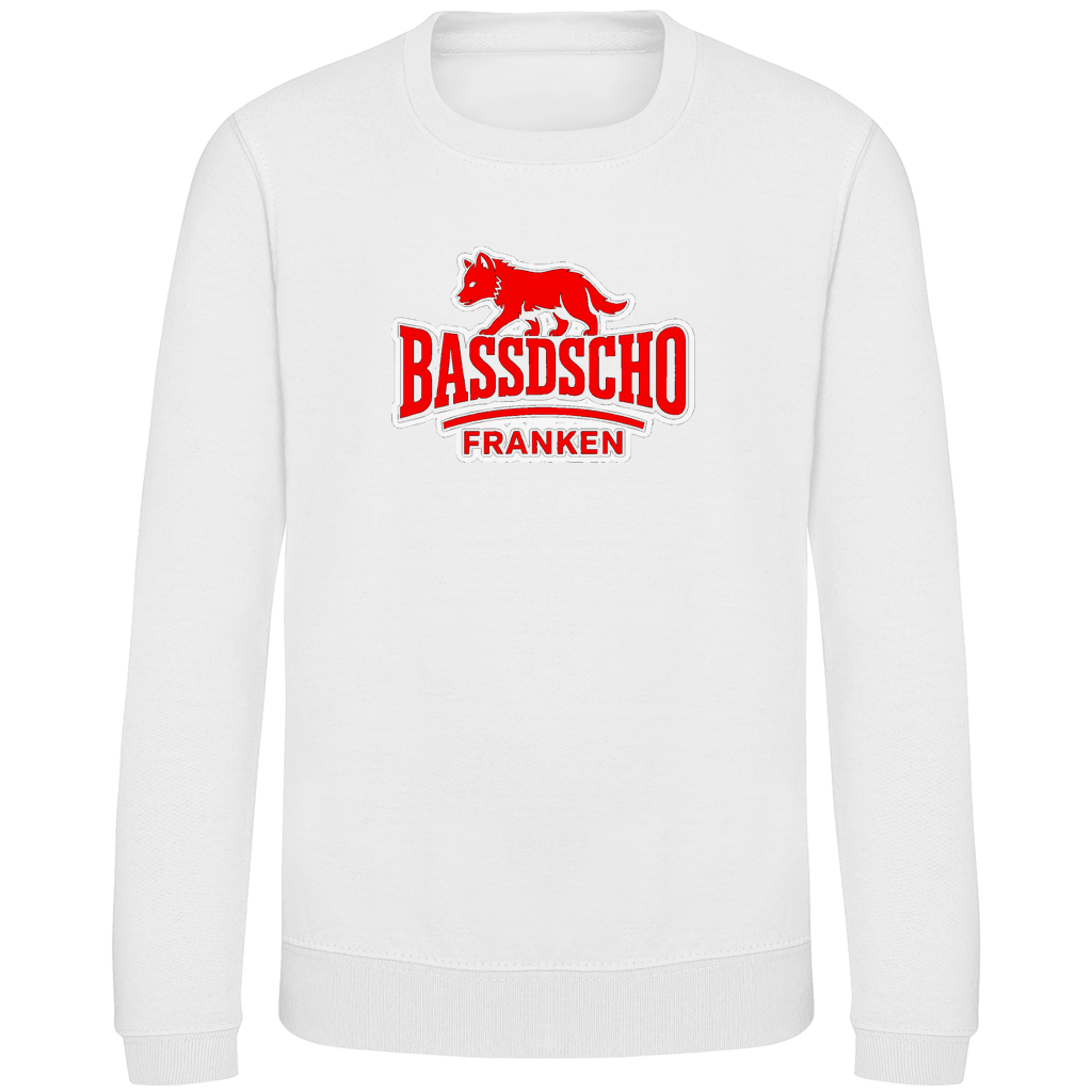 Kinder Sweatshirt Bassdscho Franken Wolf Rot und weiß umrandet langer strich