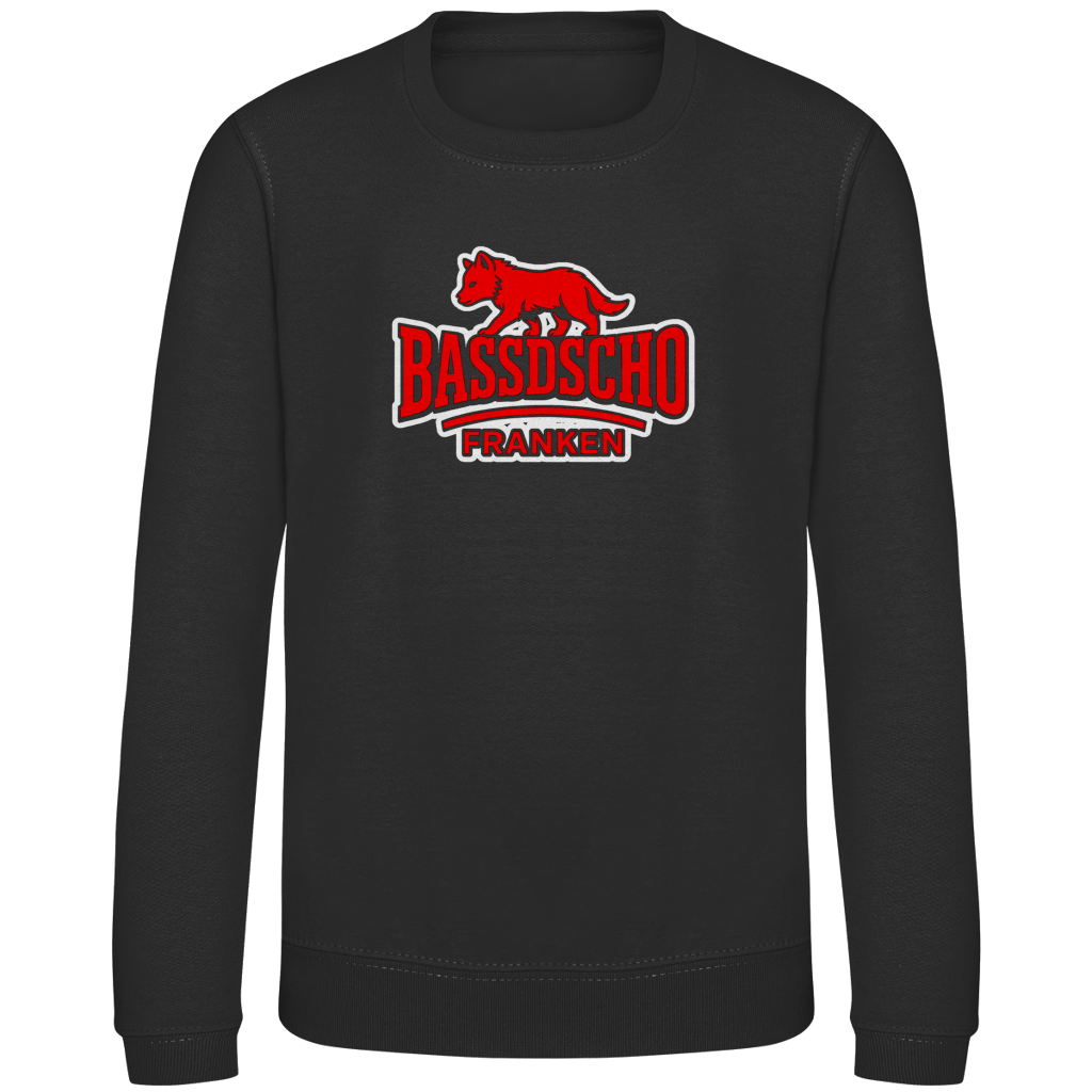Kinder Sweatshirt Bassdscho Franken Wolf Rot und weiß umrandet langer strich