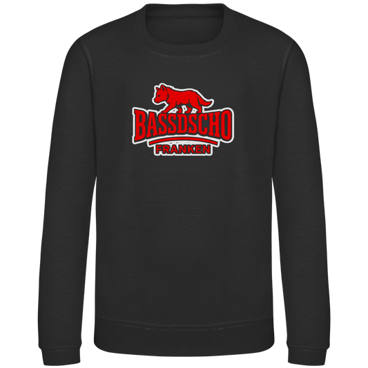 Kinder Sweatshirt Bassdscho Franken Wolf Rot und weiß umrandet langer strich