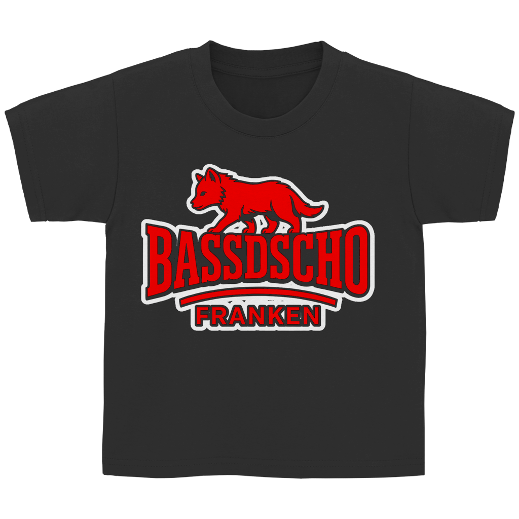 Kinder Basic T-Shirt Bassdscho Franken Wolf Rot und weiß umrandet langer strich