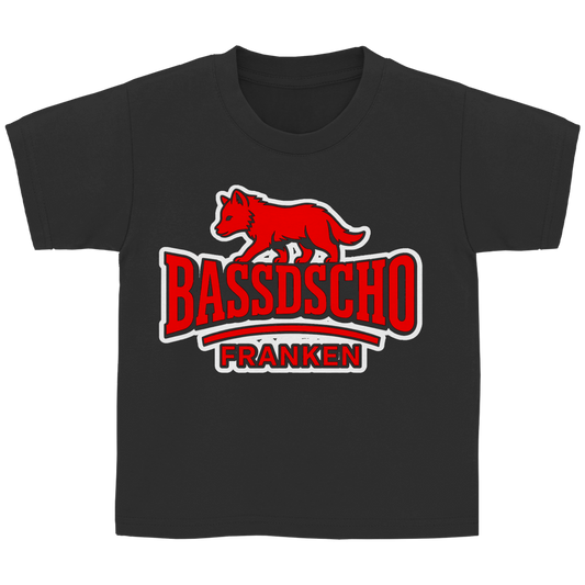 Kinder Basic T-Shirt Bassdscho Franken Wolf Rot und weiß umrandet langer strich