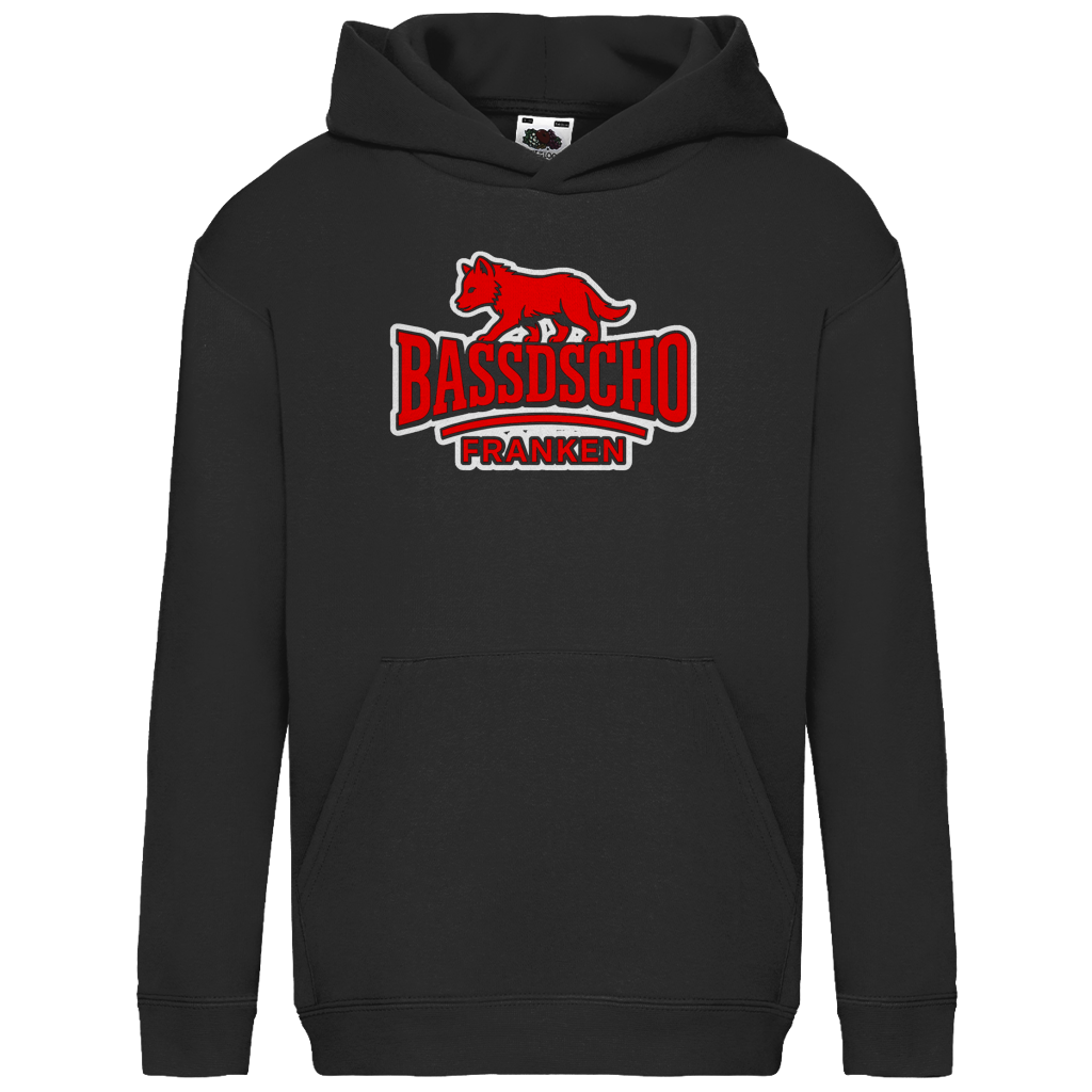 Kids Basic Hoodie Bassdscho Franken Wolf Rot und weiß umrandet langer strich