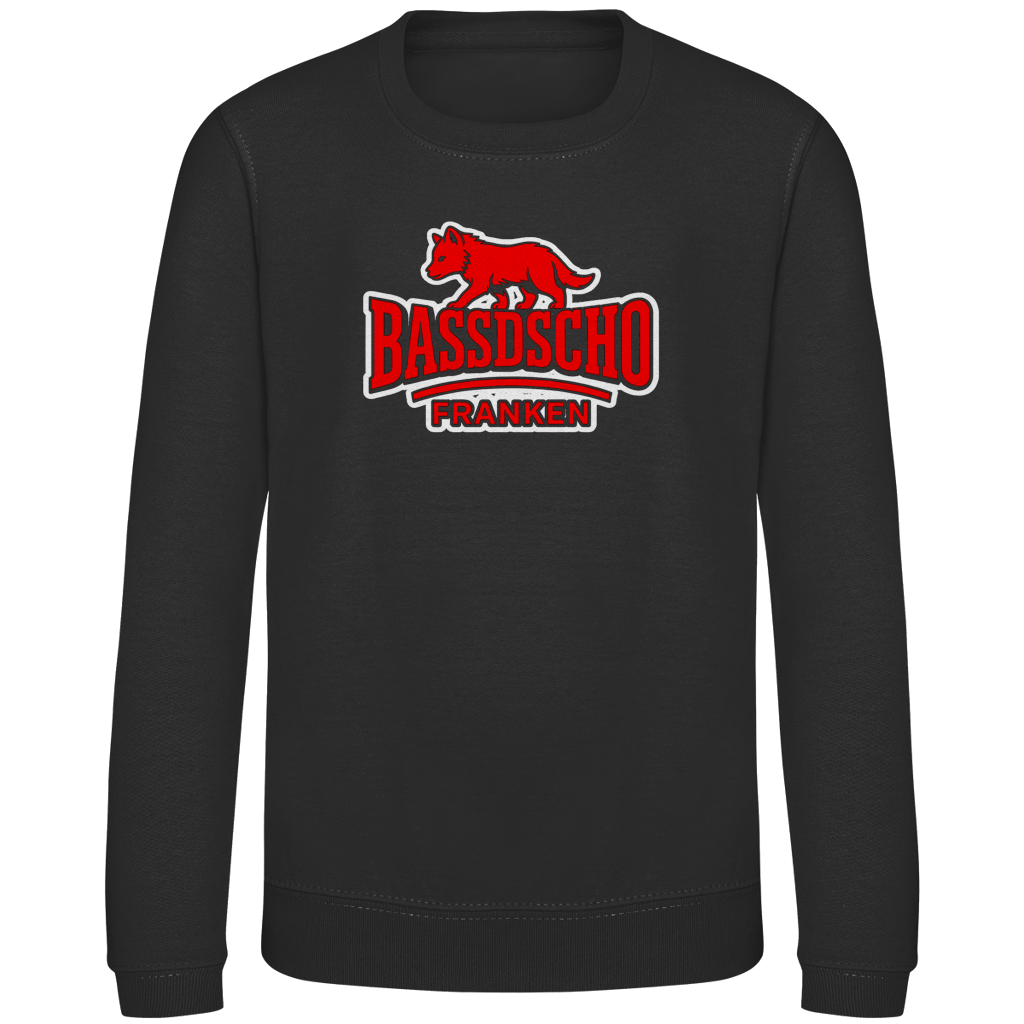 Kinder Sweatshirt Bassdscho Franken Wolf Rot und weiß umrandet langer strich