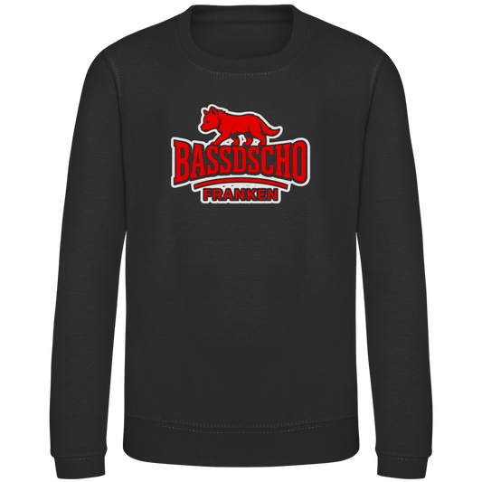 Kinder Sweatshirt Bassdscho Franken Wolf Rot und weiß umrandet langer strich