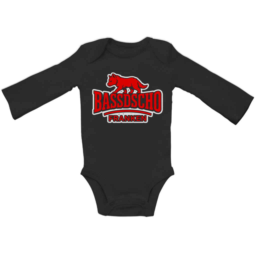 Baby Bio Bodysuite Langarm Bassdscho Franken Wolf Rot und weiß umrandet langer strich