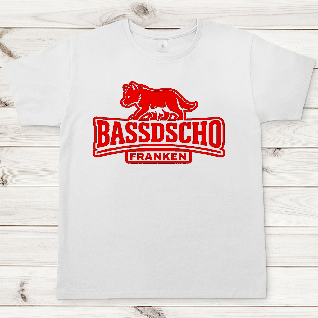 Herren T-Shirt Bassdscho Franken Wolf Rot und rot umrandet