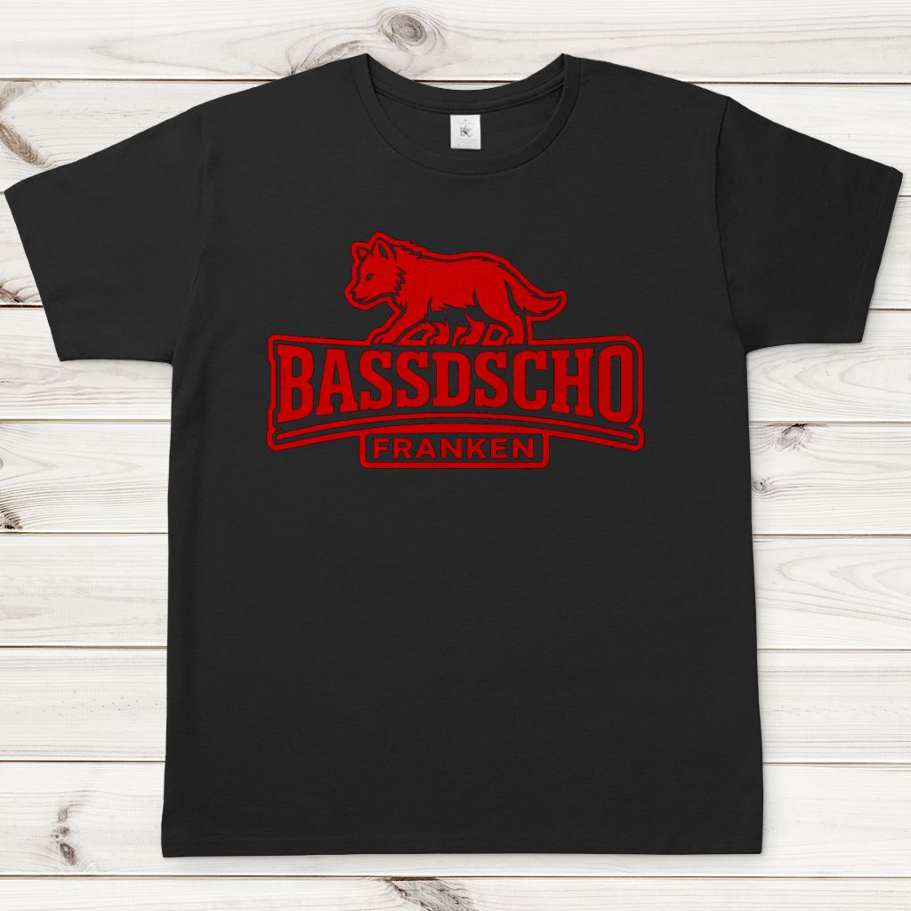 Herren T-Shirt Bassdscho Franken Wolf Rot und rot umrandet