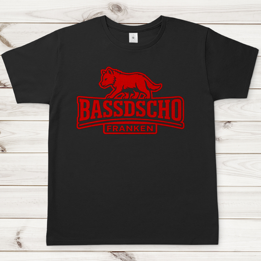 Herren T-Shirt Bassdscho Franken Wolf Rot und rot umrandet