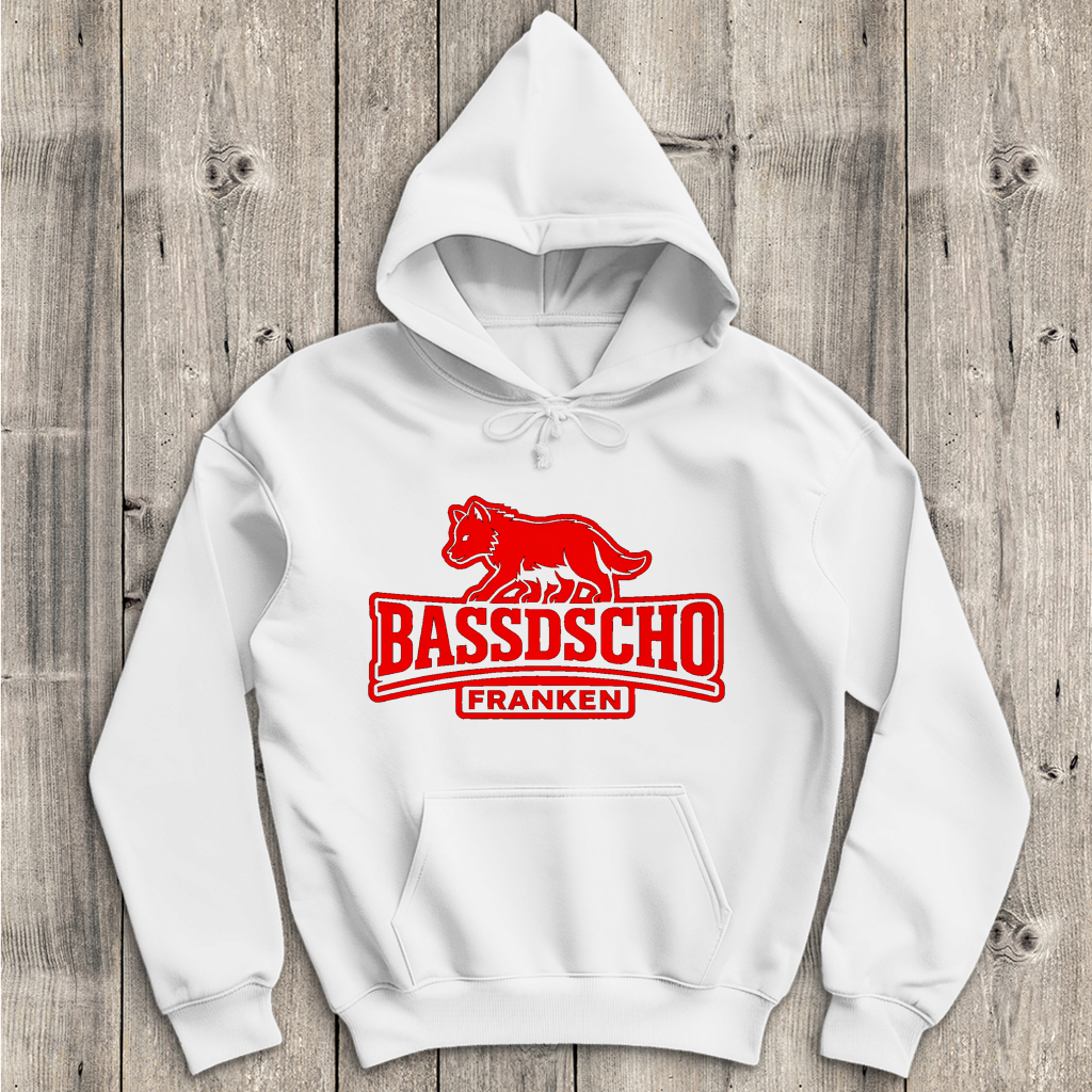 Herren Hoodie Bassdscho Franken Wolf Rot und rot umrandet
