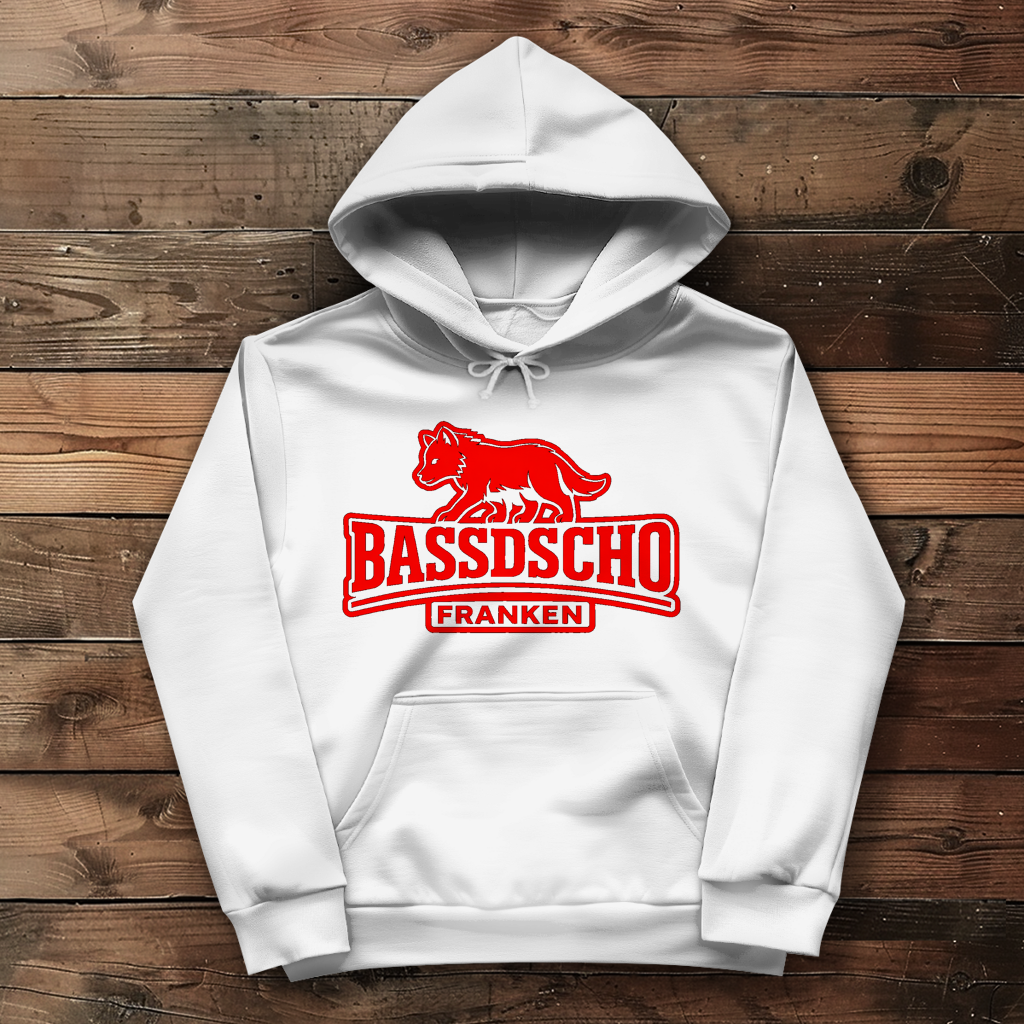 Damen Hoodie Bassdscho Franken Wolf Rot und rot umrandet