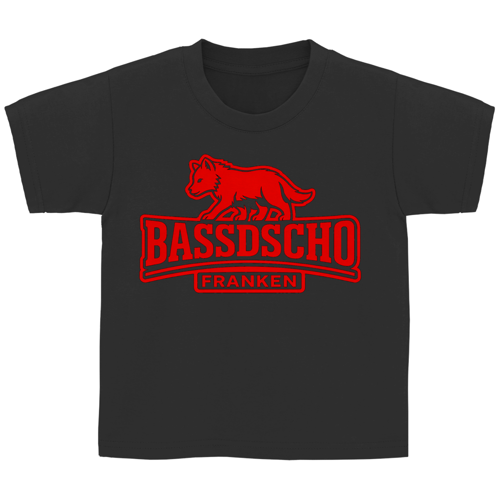 Kinder Basic T-Shirt Bassdscho Franken Wolf Rot und rot umrandet
