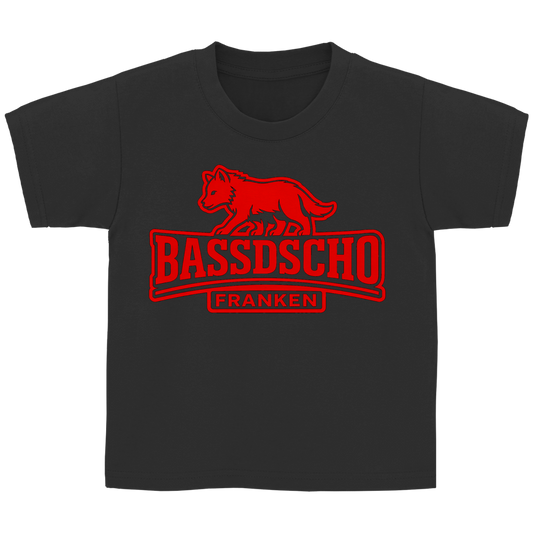 Kinder Basic T-Shirt Bassdscho Franken Wolf Rot und rot umrandet