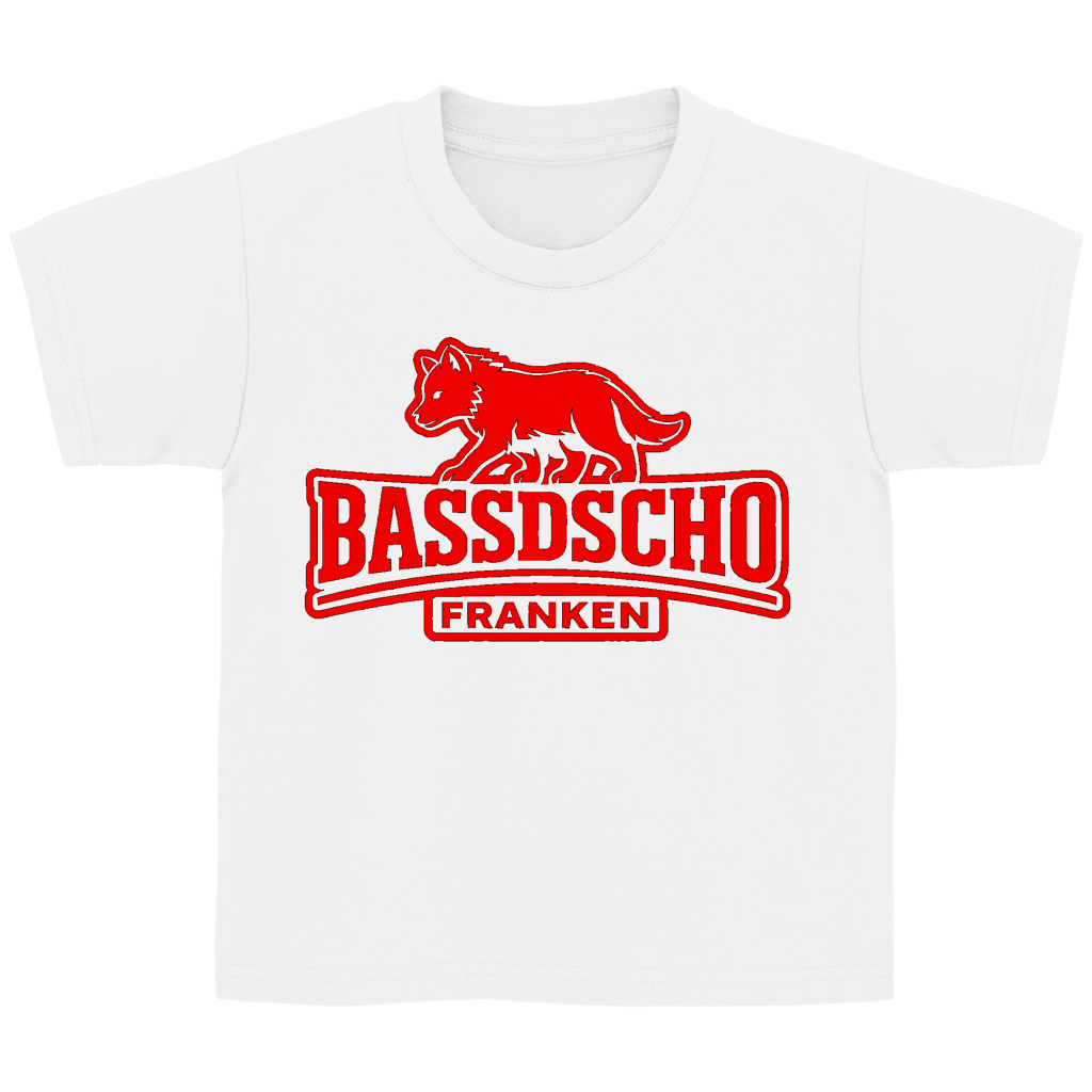 Kinder Basic T-Shirt Bassdscho Franken Wolf Rot und rot umrandet
