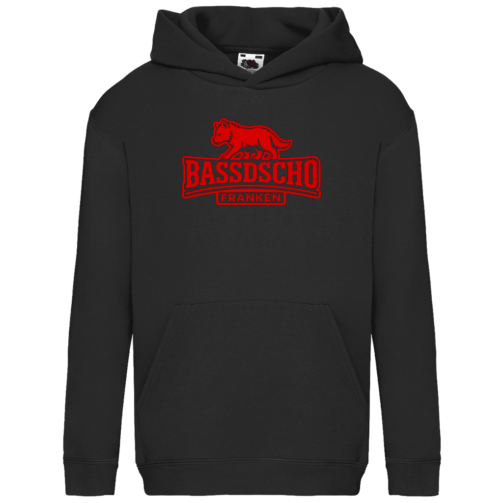 Kids Basic Hoodie Bassdscho Franken Wolf Rot und rot umrandet