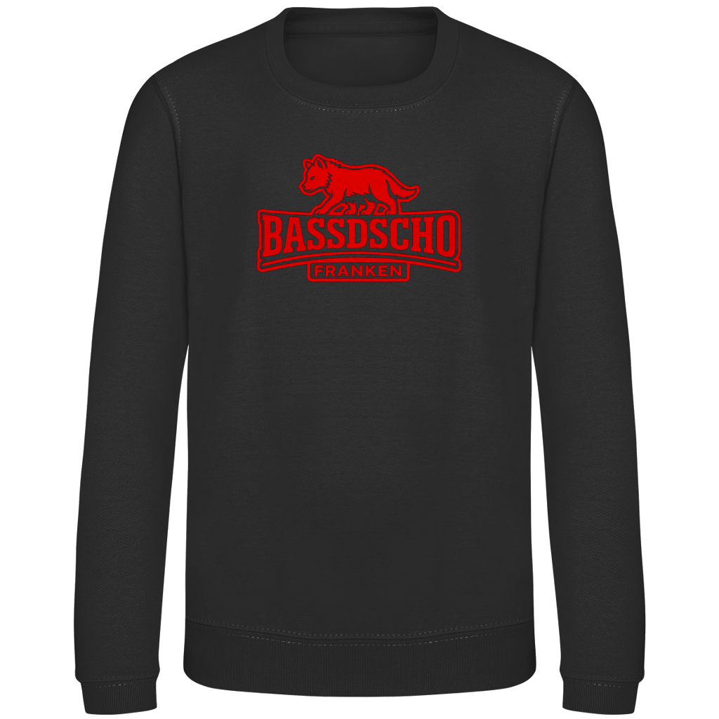Kinder Sweatshirt Bassdscho Franken Wolf Rot und rot umrandet
