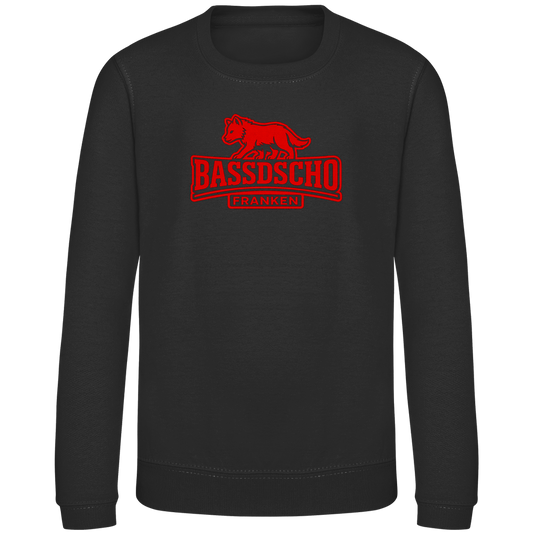 Kinder Sweatshirt Bassdscho Franken Wolf Rot und rot umrandet
