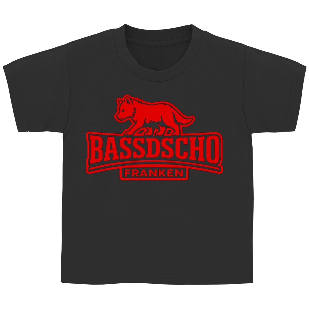 Kinder Basic T-Shirt Bassdscho Franken Wolf Rot und rot umrandet