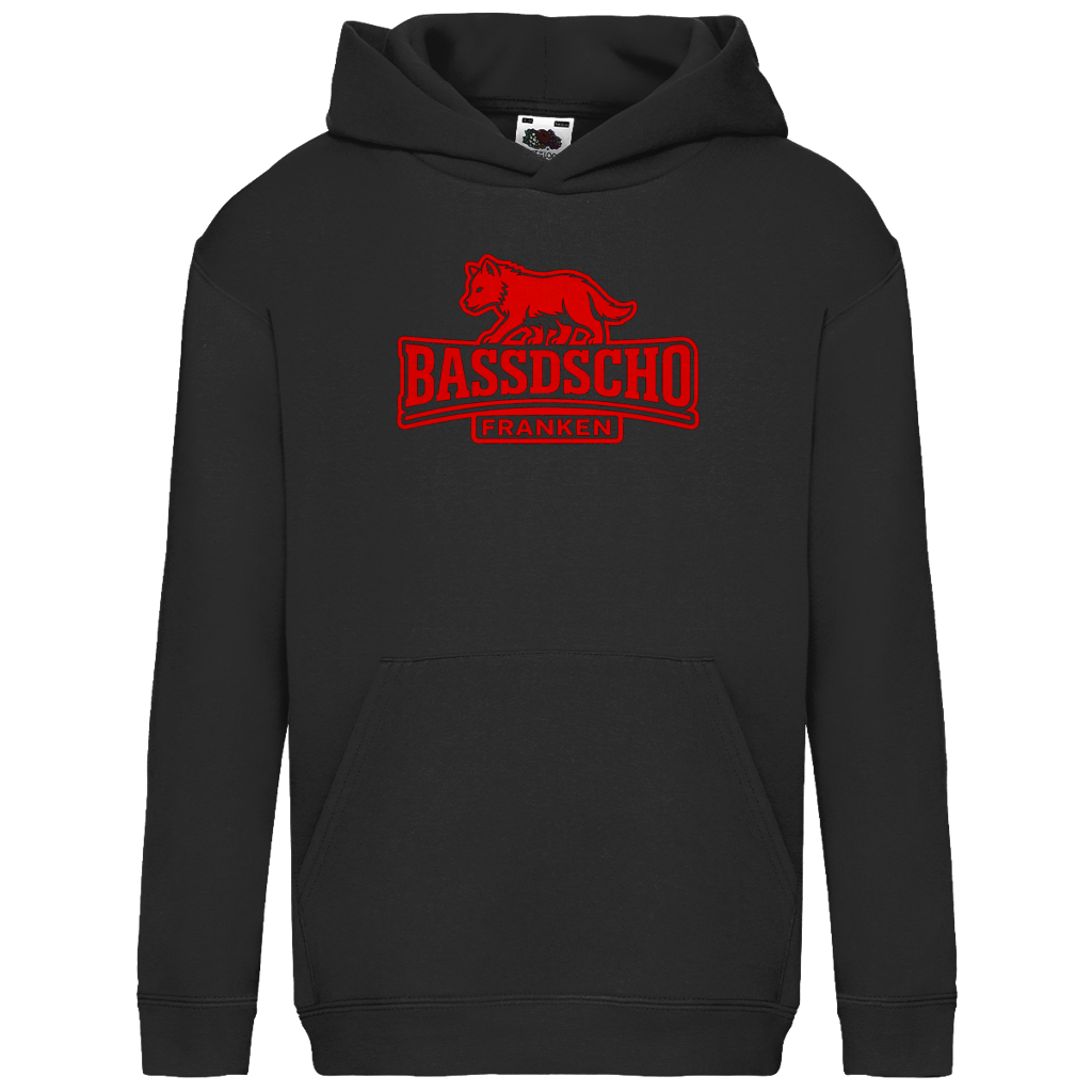 Kids Basic Hoodie Bassdscho Franken Wolf Rot und rot umrandet