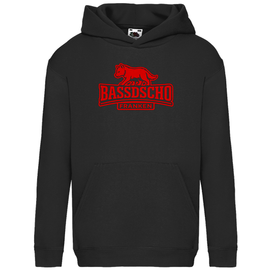 Kids Basic Hoodie Bassdscho Franken Wolf Rot und rot umrandet