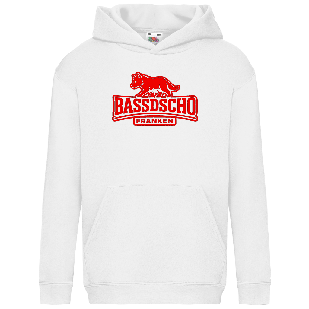 Kids Basic Hoodie Bassdscho Franken Wolf Rot und rot umrandet
