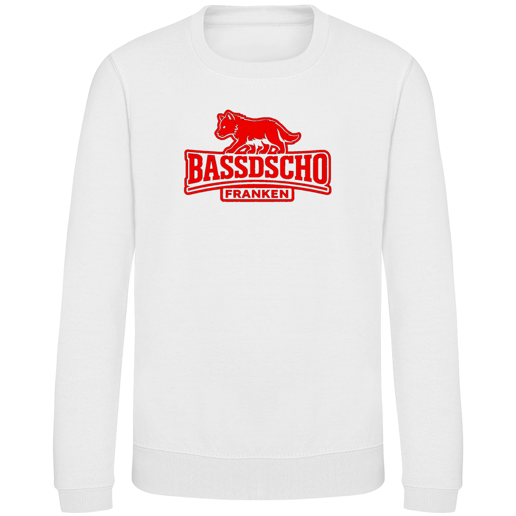 Kinder Sweatshirt Bassdscho Franken Wolf Rot und rot umrandet