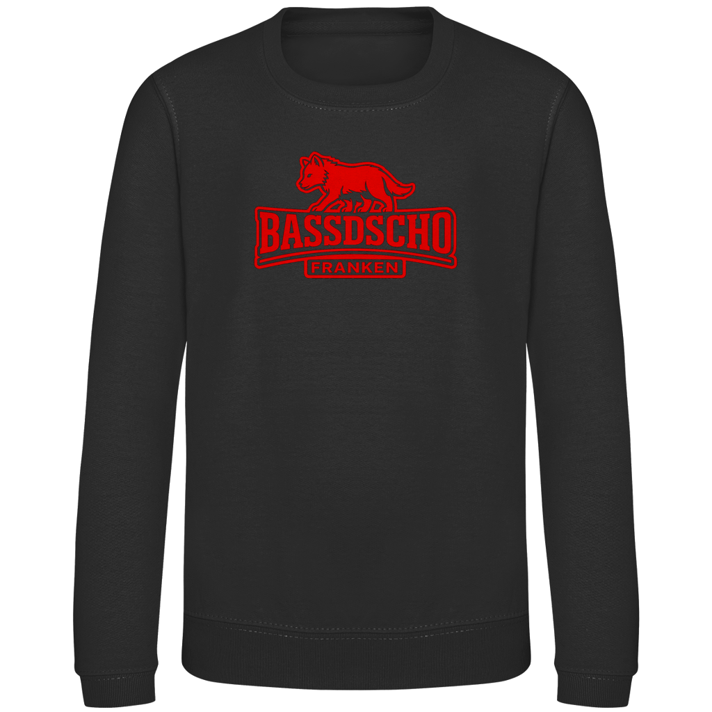 Kinder Sweatshirt Bassdscho Franken Wolf Rot und rot umrandet