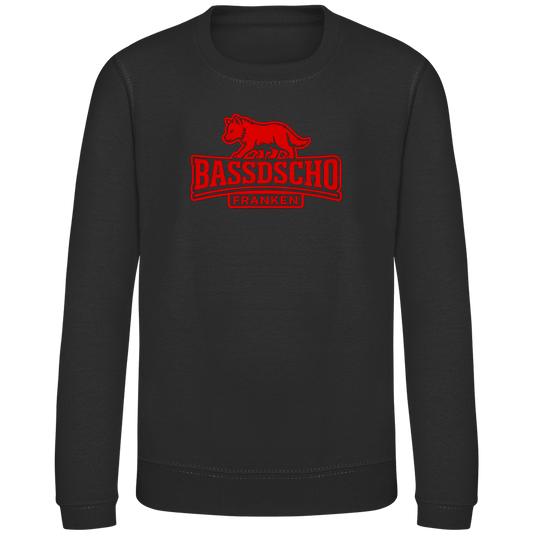 Kinder Sweatshirt Bassdscho Franken Wolf Rot und rot umrandet