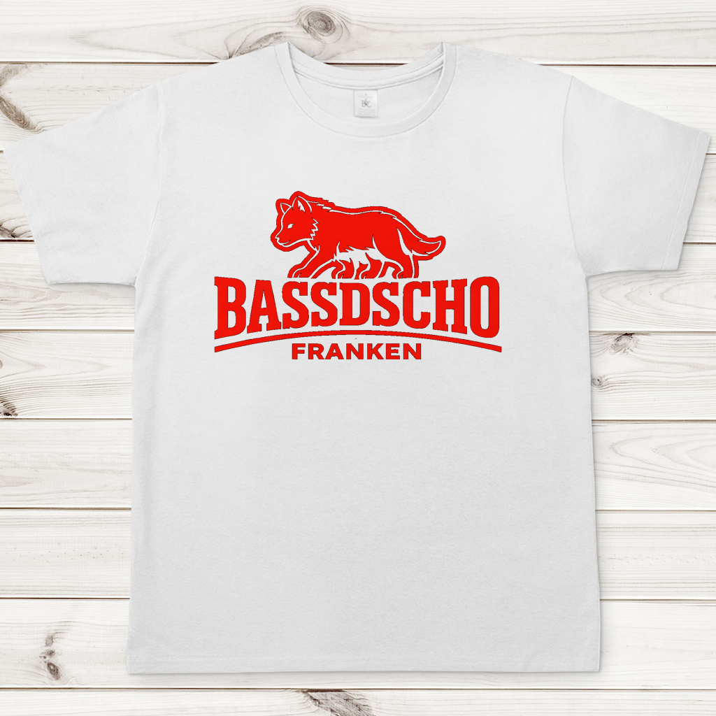 Herren T-Shirt Bassdscho Franken Wolf Rot langer strich