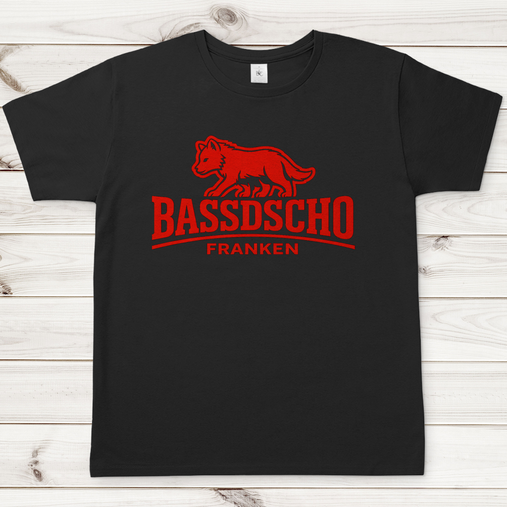 Herren T-Shirt Bassdscho Franken Wolf Rot langer strich