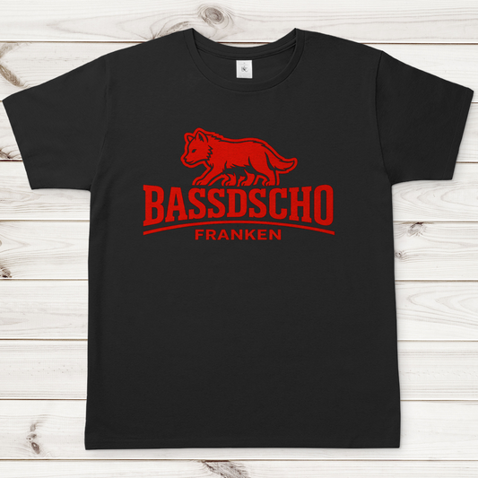 Herren T-Shirt Bassdscho Franken Wolf Rot langer strich