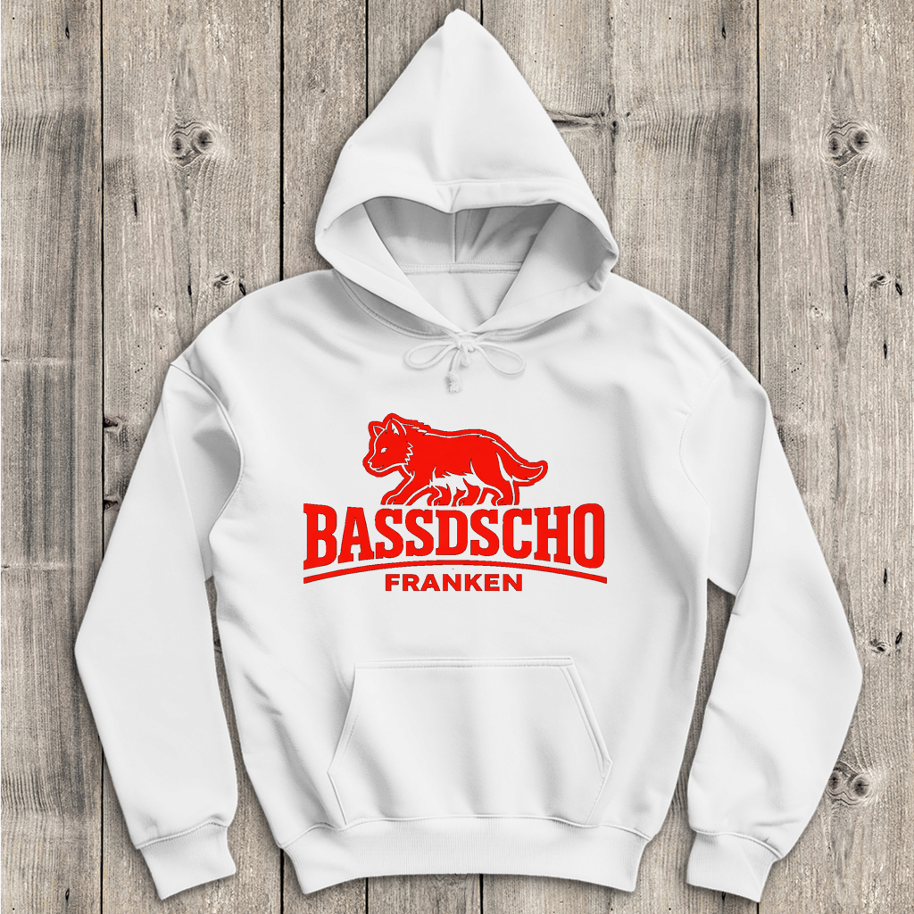 Herren Hoodie Bassdscho Franken Wolf Rot langer strich
