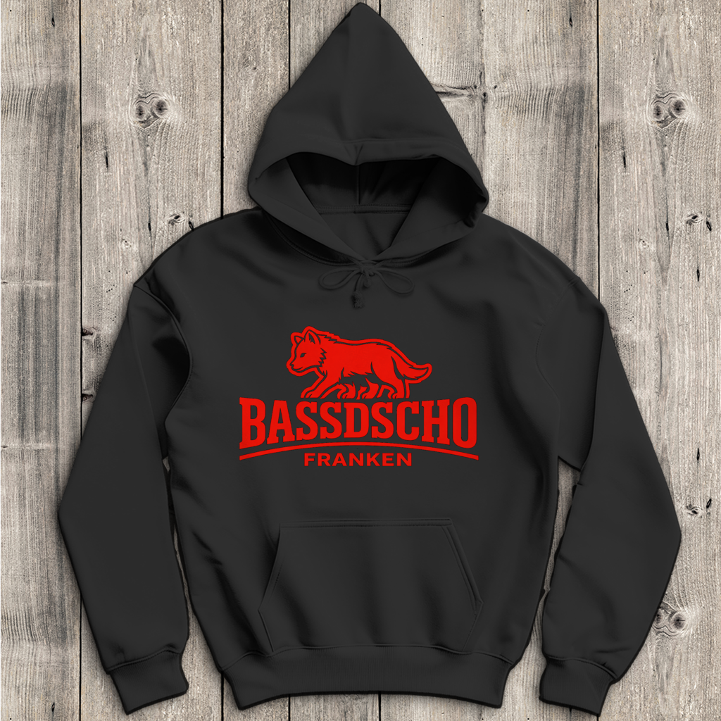 Herren Hoodie Bassdscho Franken Wolf Rot langer strich