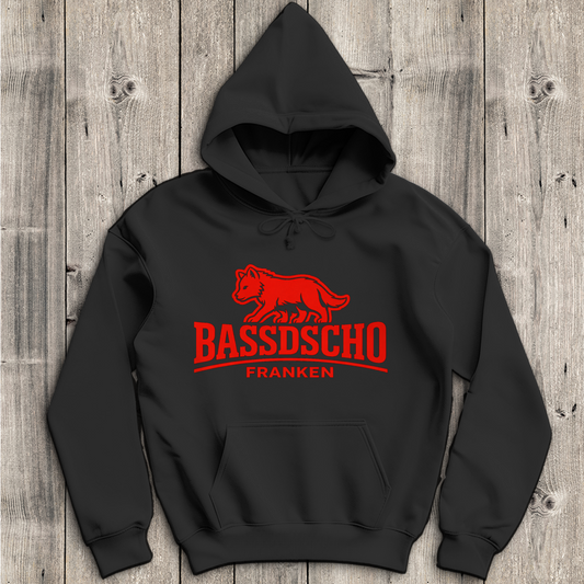 Herren Hoodie Bassdscho Franken Wolf Rot langer strich