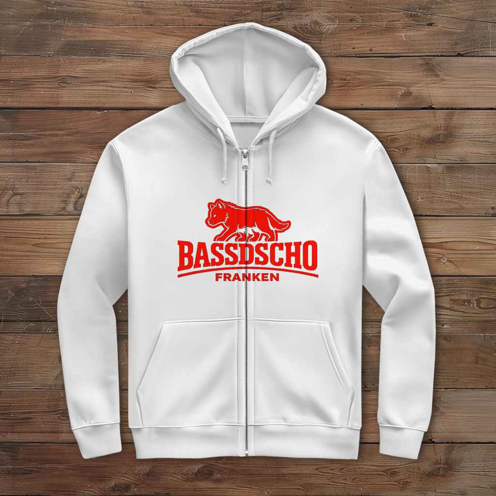 Herren Zipper Hoodie Bassdscho Franken Wolf Rot langer strich